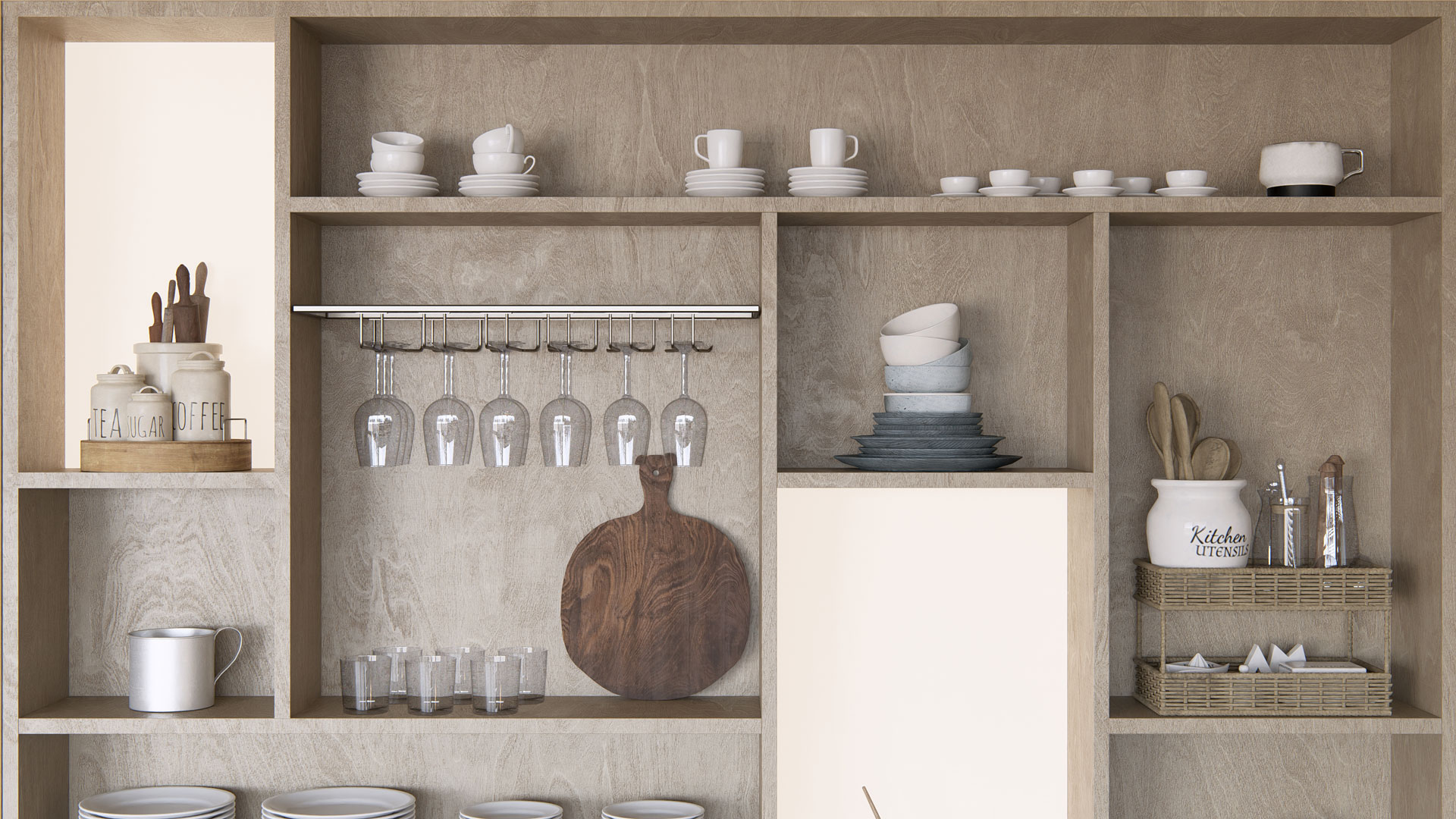Die neuen Küchenobjekte sind aus einer Vielzahl von Materialien (Glas, Porzellan, Keramik, Holz und Metall) gefertigt und bieten Ihnen mehr Möglichkeiten, verschiedene Stile und Ästhetiken zu kombinieren und zu kontrastieren. Weiche Schatten