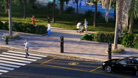 Erforschen Sie neue elektrische Ladestationen für eine nachhaltige städtische Infrastruktur und umweltfreundliche Stadtbilder. Weiche Schatten