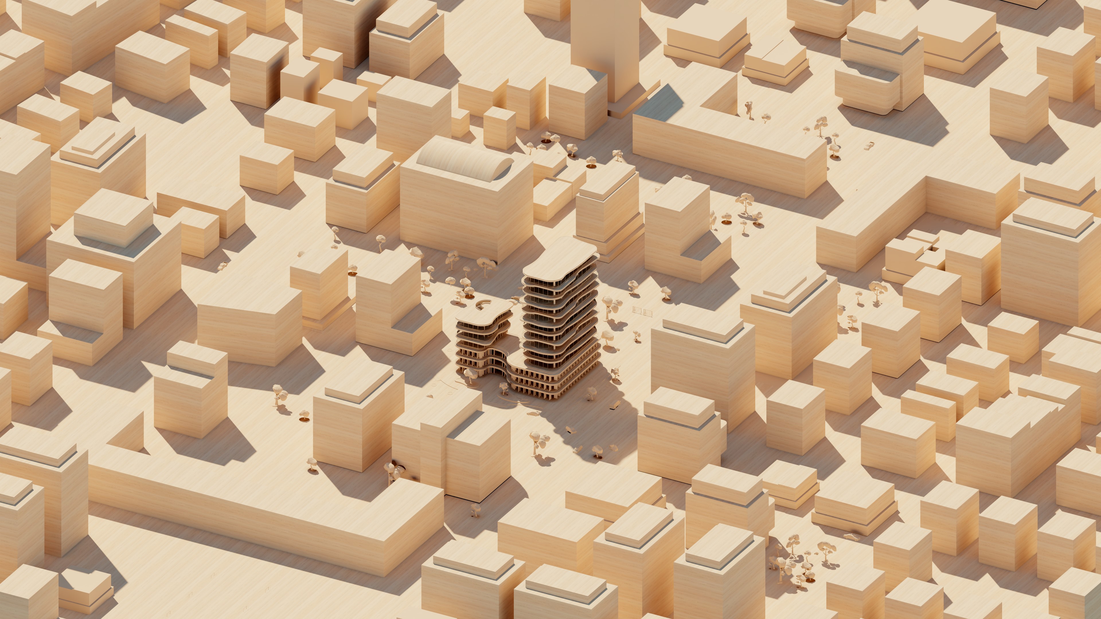 Modell einer Stadt mit einem detaillierten Gebäude