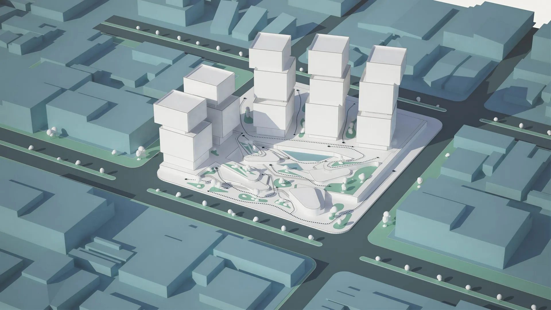 Modell einer Stadt mit Architekturdiagrammen