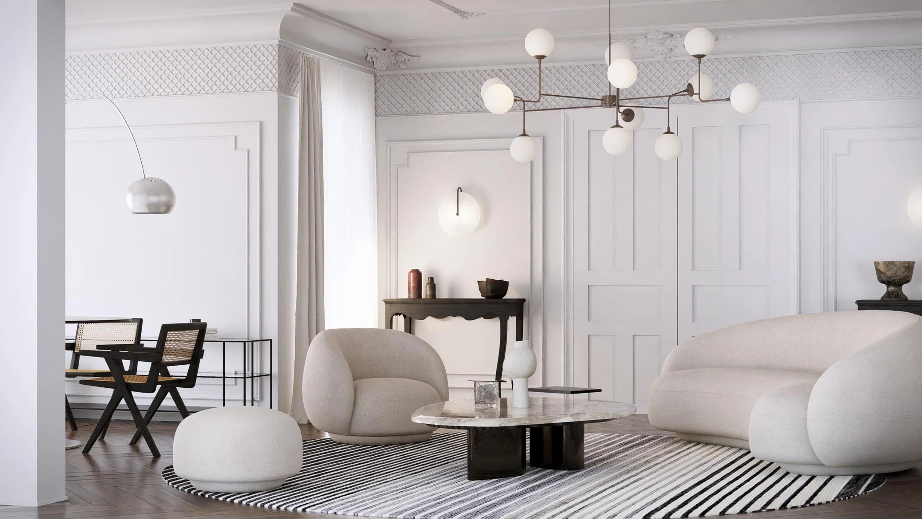 Wohnzimmer mit weißen Möbeln