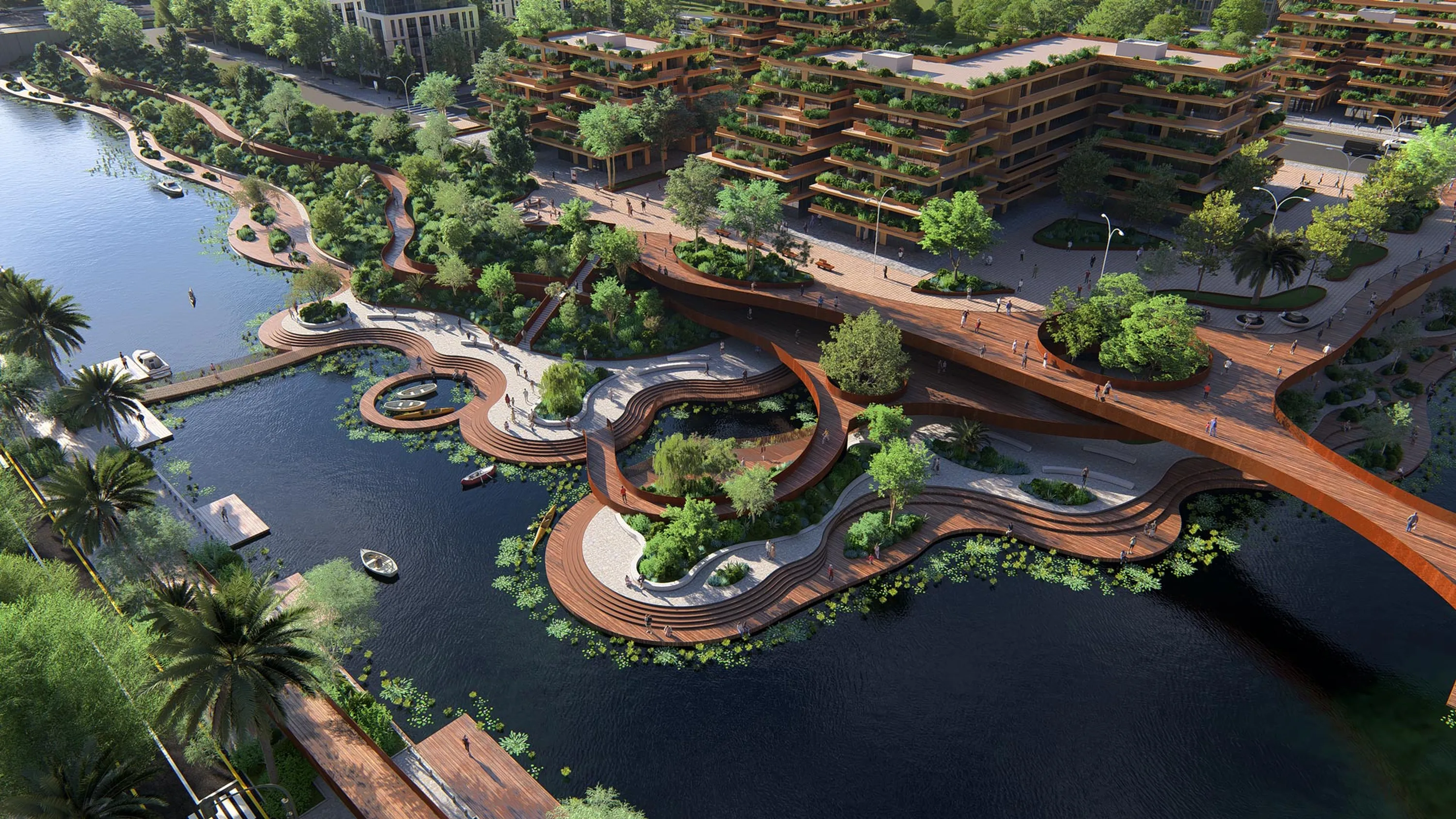 Mehrfamilienhäuser – Vogelperspektive in blauen Farbtönen