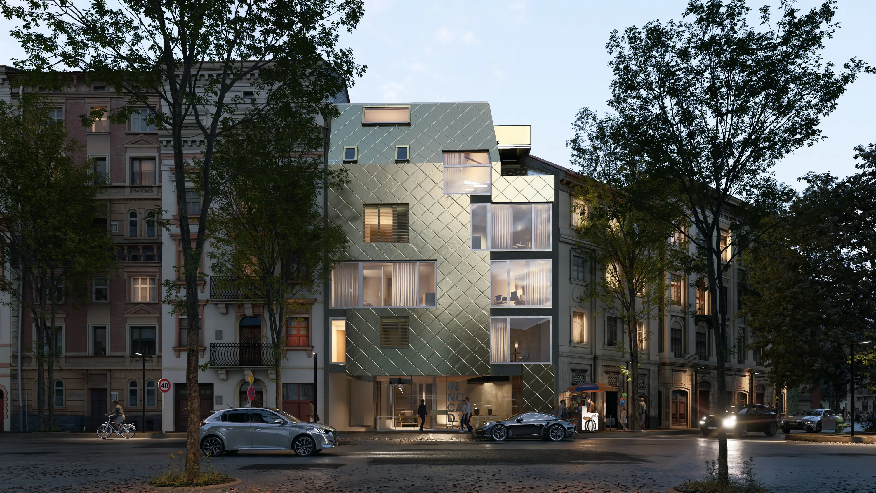 Modell einer Stadt mit einem detaillierten Gebäude