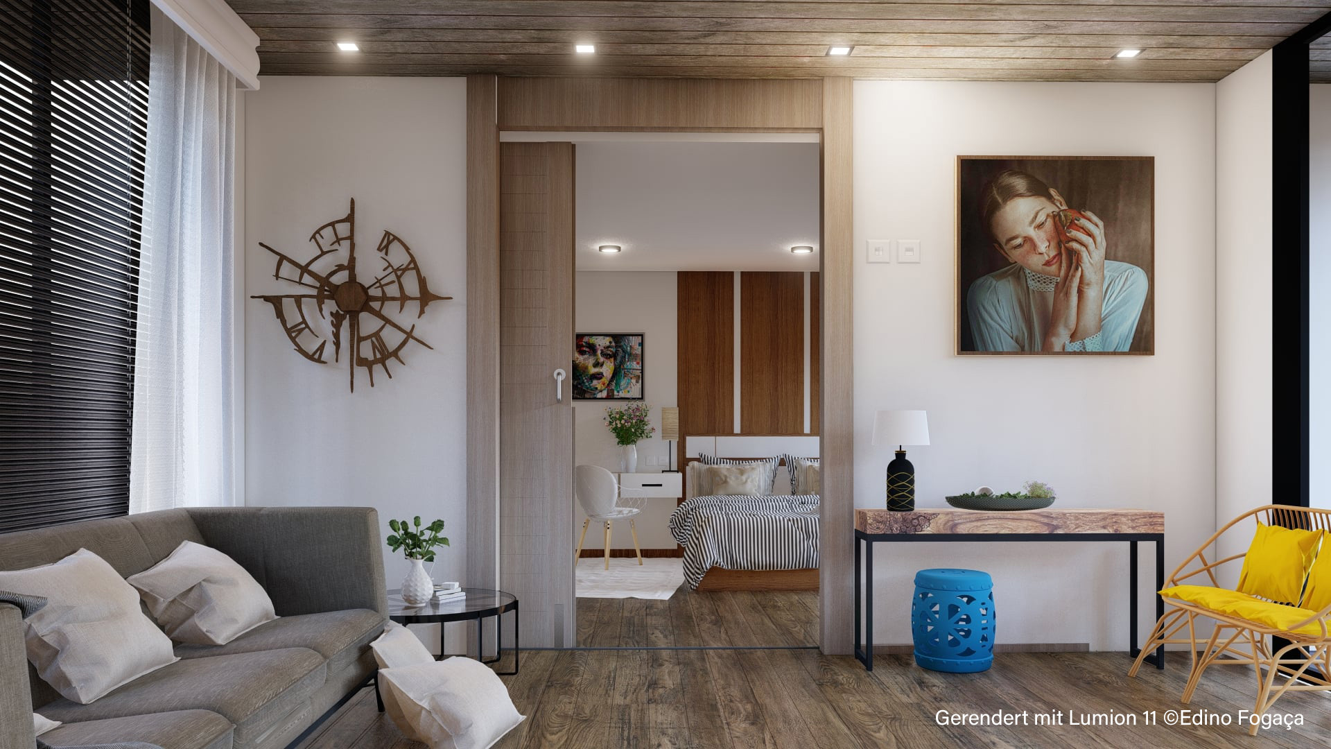 Wohn- und Schlafraum, gerendert in Lumion 11.5 © Edino Fogaça Wohn- und Schlafraum, gerendert in Lumion 11.5 © Edino Fogaça