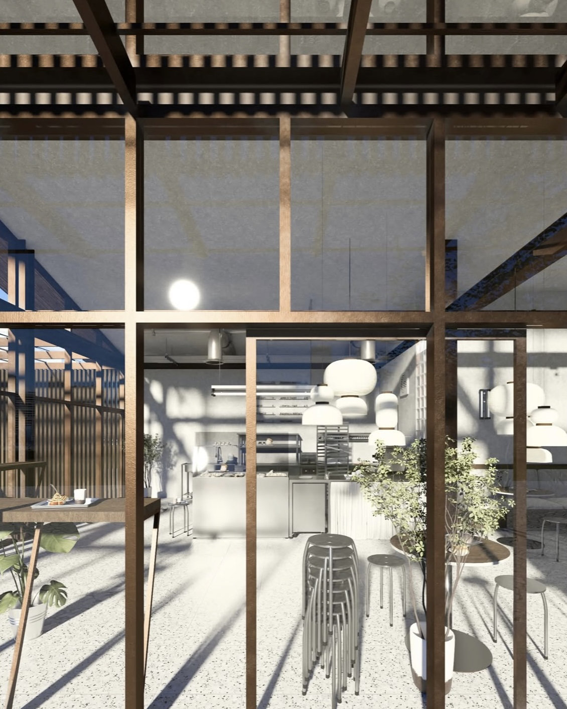 Cafe Japandi Schaufenster, gerendert in Lumion 2025.1 © CYCOT